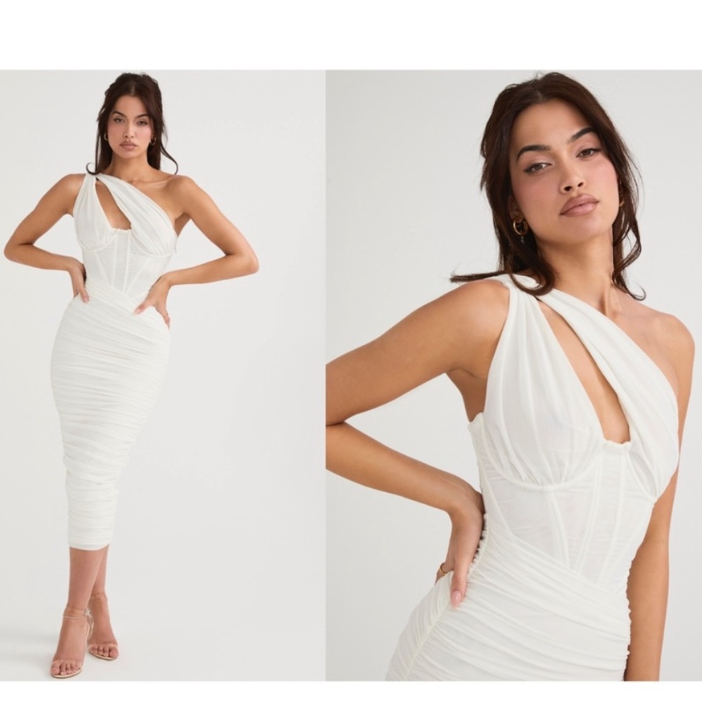 House of CB White One Shoulder Bodycon Midi Dress